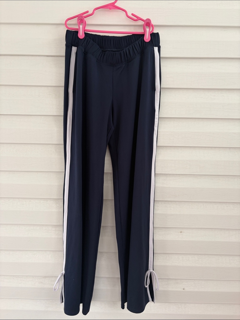 Gilly Hicks Recharge Navy Track Pants XS Side Stripe Ankle Tie Y2K